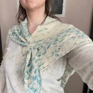 NEW Hand-Knitted Keyhole Lace Shawl Kerchief Wrap - Merino Wool + Cashmere OOAK
